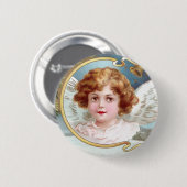 Gelockter behaarter Engels-Vintages Weihnachten Button (Vorne & Hinten)