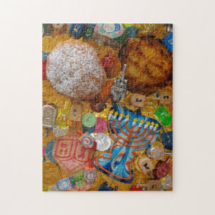 Gelt, Dreidels, Menorah, Sufganiot u. Latke Puzzle