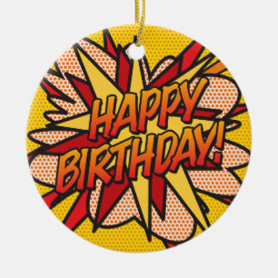 GELÜCKLICHER GEBURTSTAG Foto-Spaß Retro-Comic-Book Keramik Ornament