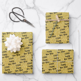 Gelückliches Neues Jahr Gelb Geschenkpapier Set