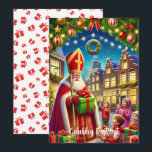 "Gelukkig Kerstfeest" Vintages holländisches Weihn Feiertagskarte<br><div class="desc">"Gelukkig Kerstfeest" Vintage holländische Weihnachtskarte. St. Nikolaus verteilt Geschenke an Kinder.</div>
