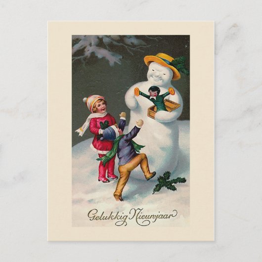"Gelukkig Nieunjaar" Vintage niederländische Postk Postkarte (Vorderseite)