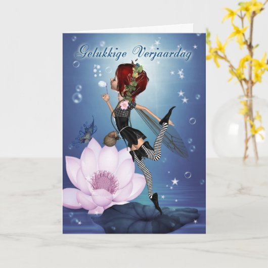 Gelukkige Verjaardag, Flamen - niederländisches Karte (Gelbe Blume)