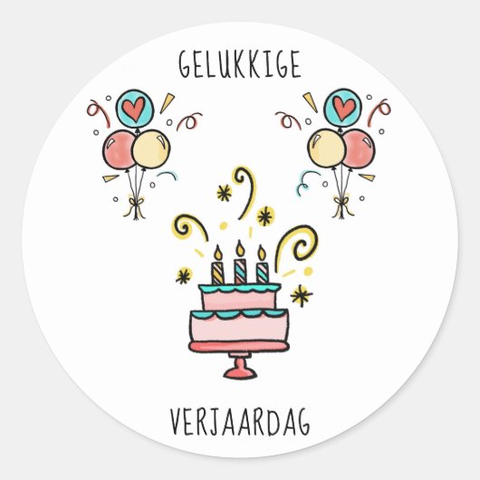 Gelukkige Verjaardag | Happy Birthday Runder Aufkleber (Vorderseite)