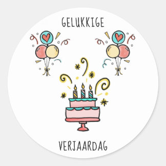 Gelukkige Verjaardag | Happy Birthday Runder Aufkleber