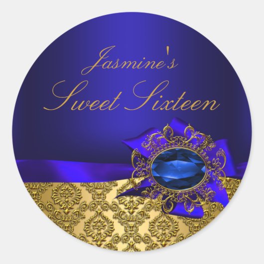Gem & Bow|Blauer Sweet 16 Aufkleber (Vorderseite)