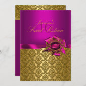 Gem & Bow | Rosa Sweet 16 Einladung (Vorne/Hinten)