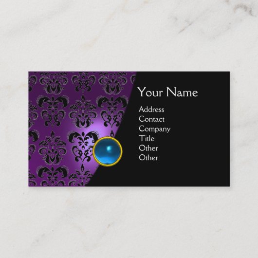 GEM DAMASK MONOGRAM Amethyst lila blau Visitenkarte (Vorderseite)