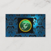 GEM DAMASK MONOGRAM Blau-Saphigrün Visitenkarte (Rückseite)