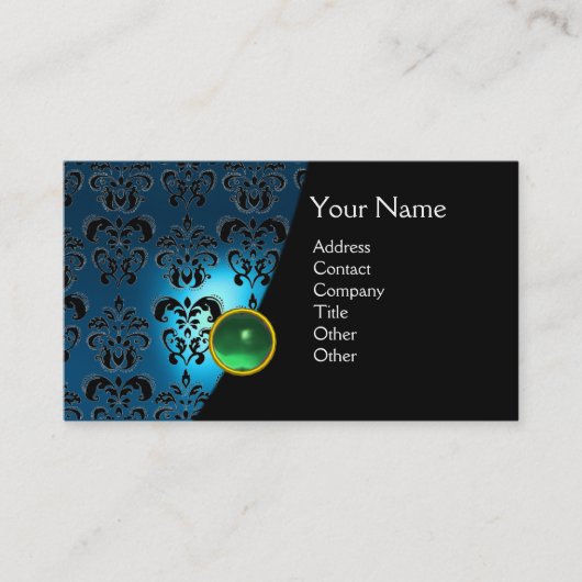 GEM DAMASK MONOGRAM Blau-Saphigrün Visitenkarte (Vorderseite)