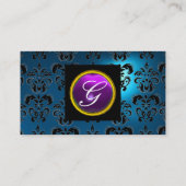 GEM DAMASK MONOGRAM blauer Saphir lila Visitenkarte (Rückseite)