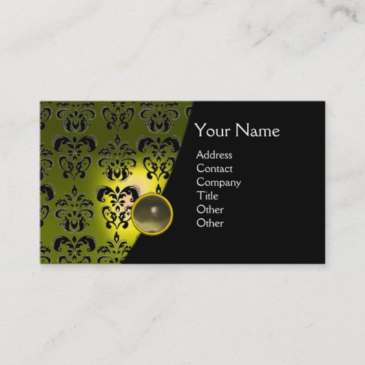 GEM DAMASK MONOGRAM Gelbgrau Visitenkarte (Vorderseite)