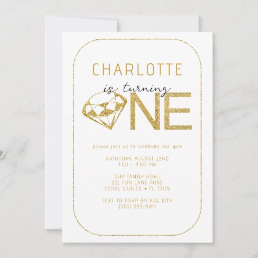 Gem Diamond Party Einladung 1. Geburtstag (Vorderseite)