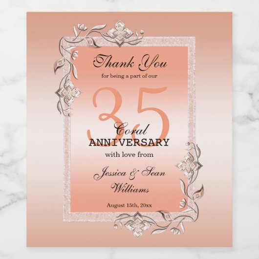 Gem & Glitzer 35. Hochzeit Weinetikett (Einzelnes Label)