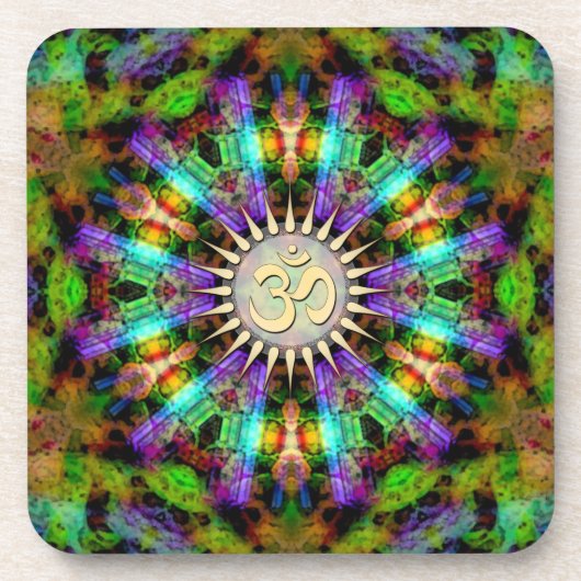 Gem Mandala Golden Om Spirituelle Kunst : Set von  Getränkeuntersetzer (Vorderseite)