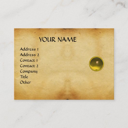 GEM MON, Gelbes Topaz, Graue Agata, Perchment Visitenkarte (Vorderseite)