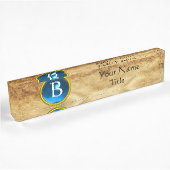 GEM MONOGRAM ,BLAUER SAPPHIRE, Pergament Namensplakette
