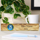 GEM MONOGRAM ,BLAUER SAPPHIRE, Pergament Namensplakette
