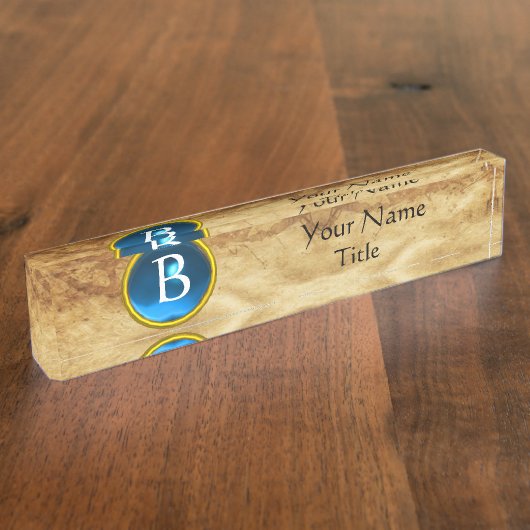 GEM MONOGRAM ,BLAUER SAPPHIRE, Pergament Namensplakette (Seite)