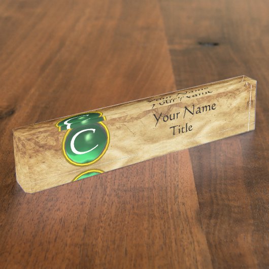 GEM MONOGRAM ,GRÜNE EMERALD, Pergament Namensplakette (Seite)