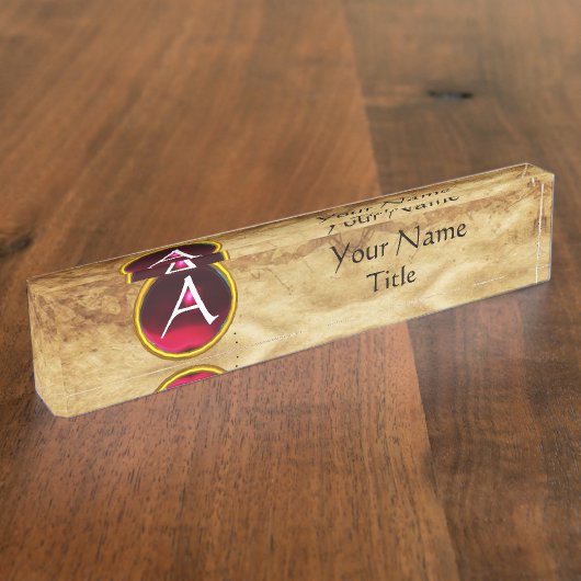 GEM MONOGRAM ,RED RUBY, Pergament Namensplakette (Seite)