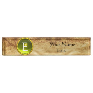GEM MONOGRAMM ,GELBER SAPHIR, Pergament Namensplakette
