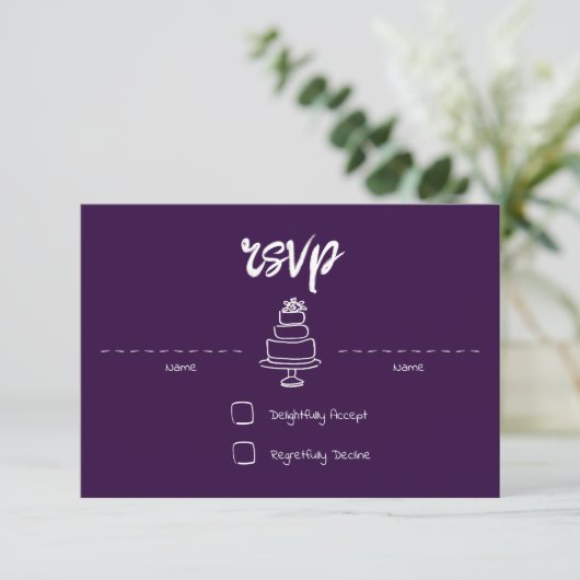 Gem & Pen RSVP Card Amethyst (Stehend Vorderseite)