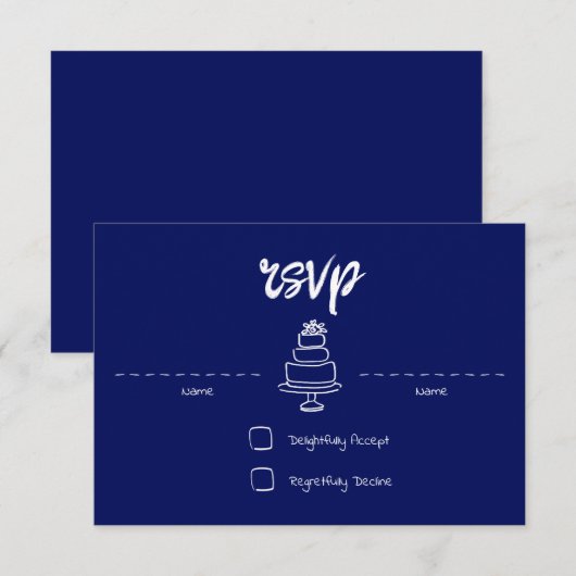 Gem & Pen RSVP Card Royal Blue (Vorne/Hinten)