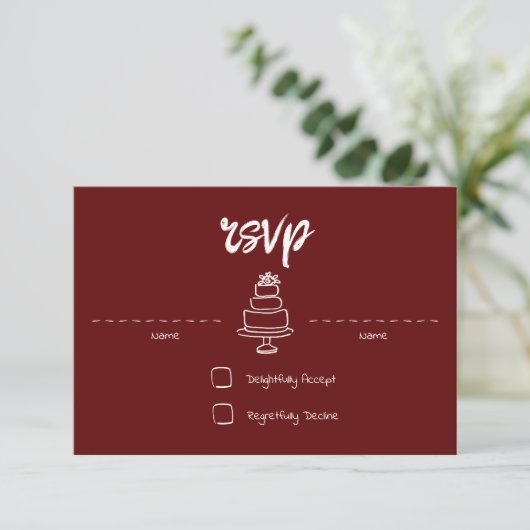 Gem & Pen RSVP Card Ruby (Stehend Vorderseite)