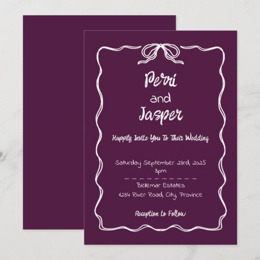 Gem & Pen Wedding Einladung Magenta (Vorne/Hinten)