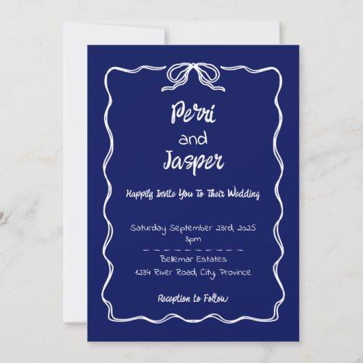 Gem & Pen Wedding Einladung Royal Blue (Vorderseite)