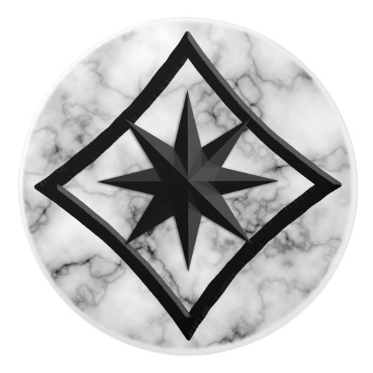 Gem Stone, Grau / Gray Marble & Black Onyx Ornamen Keramikknauf (Vorderseite)