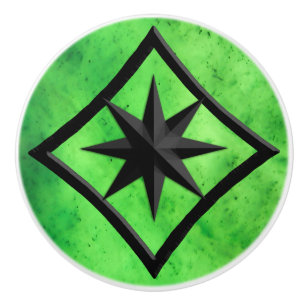 Gem Stone, Lime Green Jade & Black Onyx Ornament Keramikknauf