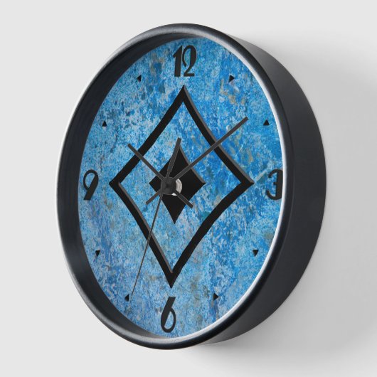 Gem Stone Muster, Blue Granite & Black Onyx Wanduhr (Winkel)