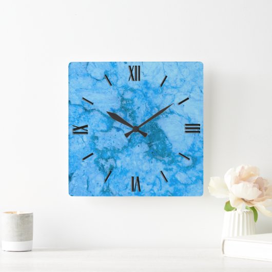 Gem Stone Pattern, Blue Bahia Granite Quadratische Wanduhr (Zuhause)