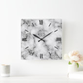 Gem Stone Pattern, Graue und schwarze Marmor Quadratische Wanduhr (Zuhause)