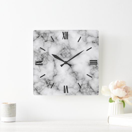 Gem Stone Pattern, Graue und schwarze Marmor Quadratische Wanduhr (Zuhause)