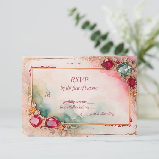 Gem Stone RSVP Karte (Stehend Vorderseite)