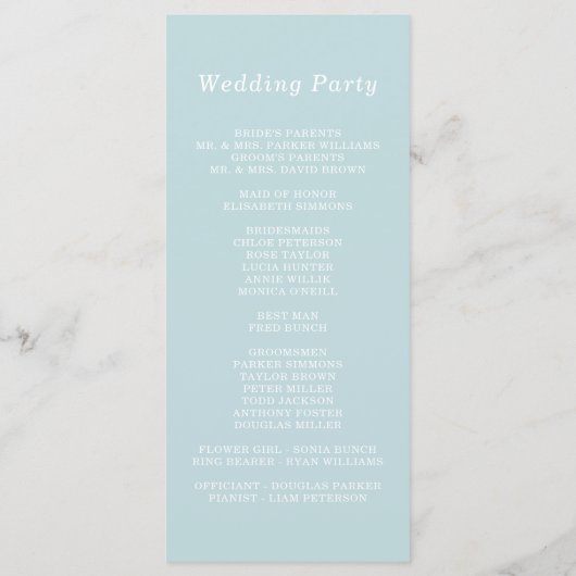 Gem Stones Modern Pastel Blue Wedding Programm (Rückseite)