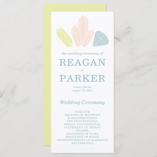 Gem Stones Modern Pastel Green Wedding Programm (Vorne/Hinten)