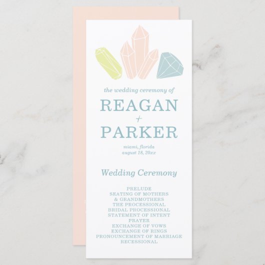 Gem Stones Moderne Pastellrosa Hochzeit Programm (Vorne/Hinten)