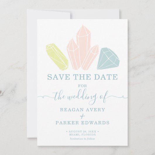 Gem Stones Pastel Blue Elegante Hochzeit Save The Date (Vorderseite)