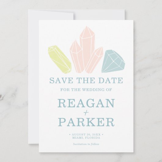 Gem Stones Pastel Blue Elegante Hochzeit Save The Date (Vorderseite)