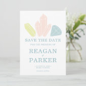 Gem Stones Pastel Blue Elegante Hochzeit Save The Date (Stehend Vorderseite)