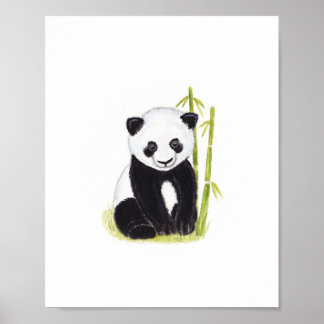 Gemälde aus Panda und Bambus in Aquarellen Poster