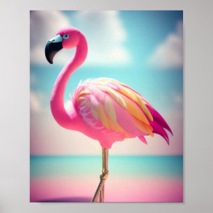Gemälde aus pastellblau-rosa Flamingo Poster