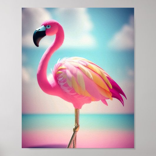 Gemälde aus pastellblau-rosa Flamingo Poster (Vorne)