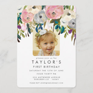 Gemälde Blumenmädchen 1. Geburtstag Foto Einladung