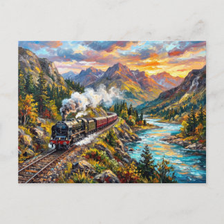 Gemälde der Vintage-Lokomotive River Viaduct Bridg Postkarte