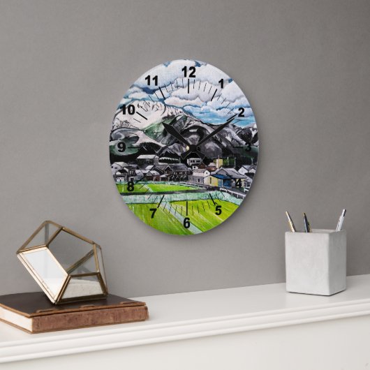 Gemälde des Berges Fuji von Alfred Fox Große Wanduhr (Büro)